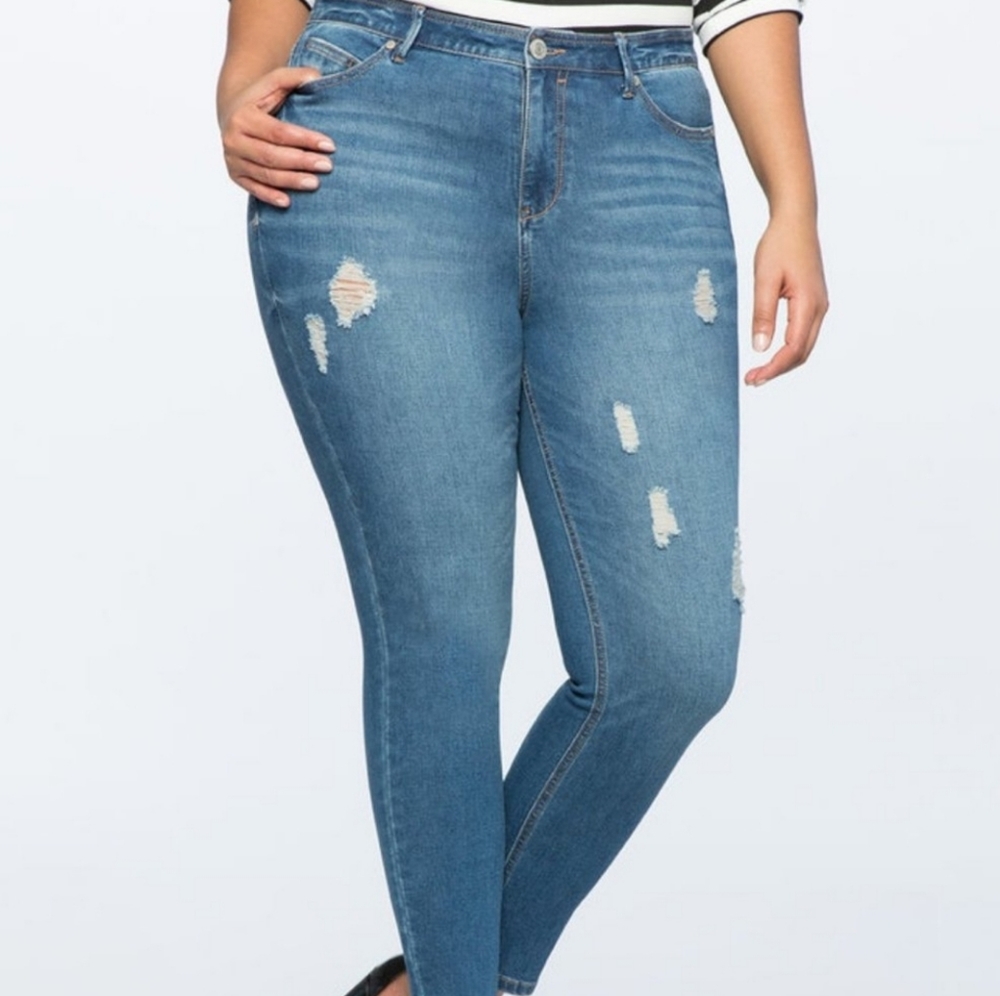 Eloquii | Peach Lift Distressed Skinny Jean-Reg